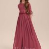 Junior Bridesmaid Dresses | A-line Scoop Floor-Length Chiffon Junior Bridesmaid Dress With Pleated Cinnamon Rose – Girls