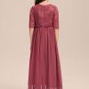 Junior Bridesmaid Dresses | A-line Scoop Floor-Length Chiffon Junior Bridesmaid Dress With Pleated Cinnamon Rose – Girls