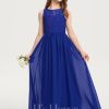 Junior Bridesmaid Dresses | A-line Scoop Floor-Length Chiffon Lace Junior Bridesmaid Dress As Picture – Girls