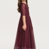 Junior Bridesmaid Dresses | A-line Scoop Floor-Length Chiffon Lace Junior Bridesmaid Dress Cabernet – Girls