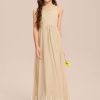 Junior Bridesmaid Dresses | A-line Scoop Floor-Length Chiffon Lace Junior Bridesmaid Dress Champagne – Girls