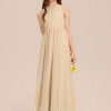 Junior Bridesmaid Dresses | A-line Scoop Floor-Length Chiffon Lace Junior Bridesmaid Dress Champagne – Girls