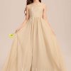 Junior Bridesmaid Dresses | A-line Scoop Floor-Length Chiffon Lace Junior Bridesmaid Dress Champagne – Girls