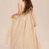 Junior Bridesmaid Dresses | A-line Scoop Floor-Length Chiffon Lace Junior Bridesmaid Dress Champagne – Girls