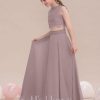 Junior Bridesmaid Dresses | A-line Scoop Floor-Length Chiffon Lace Junior Bridesmaid Dress Dusk – Girls