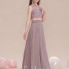 Junior Bridesmaid Dresses | A-line Scoop Floor-Length Chiffon Lace Junior Bridesmaid Dress Dusk – Girls