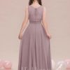 Junior Bridesmaid Dresses | A-line Scoop Floor-Length Chiffon Lace Junior Bridesmaid Dress Dusk – Girls