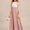 Junior Bridesmaid Dresses | A-line Scoop Floor-Length Chiffon Lace Junior Bridesmaid Dress Dusty Rose – Girls