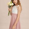 Junior Bridesmaid Dresses | A-line Scoop Floor-Length Chiffon Lace Junior Bridesmaid Dress Dusty Rose – Girls