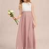 Junior Bridesmaid Dresses | A-line Scoop Floor-Length Chiffon Lace Junior Bridesmaid Dress Dusty Rose – Girls