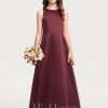 Junior Bridesmaid Dresses | A-line Scoop Floor-Length Satin Junior Bridesmaid Dress Cabernet – Girls