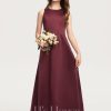 Junior Bridesmaid Dresses | A-line Scoop Floor-Length Satin Junior Bridesmaid Dress Cabernet – Girls