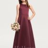 Junior Bridesmaid Dresses | A-line Scoop Floor-Length Satin Junior Bridesmaid Dress Cabernet – Girls