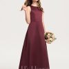 Junior Bridesmaid Dresses | A-line Scoop Floor-Length Satin Junior Bridesmaid Dress Cabernet – Girls