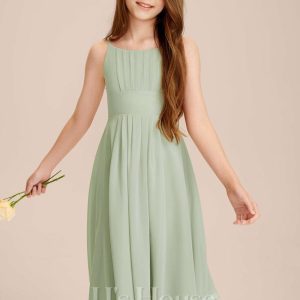 Junior Bridesmaid Dresses | A-line Scoop Knee-Length Chiffon Junior Bridesmaid Dress Celadon – Girls