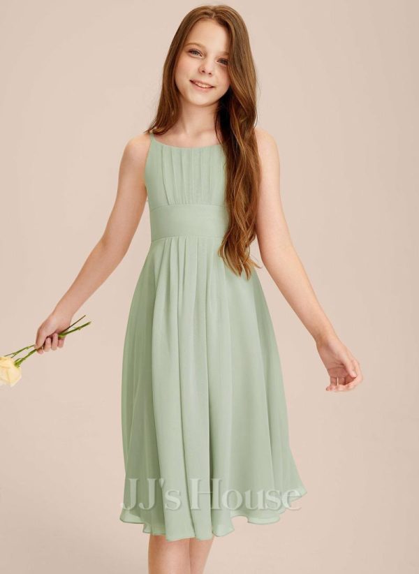 Junior Bridesmaid Dresses | A-line Scoop Knee-Length Chiffon Junior Bridesmaid Dress Celadon – Girls