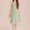 Junior Bridesmaid Dresses | A-line Scoop Knee-Length Chiffon Junior Bridesmaid Dress Celadon – Girls