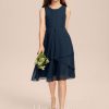 Junior Bridesmaid Dresses | A-line Scoop Knee-Length Chiffon Junior Bridesmaid Dress Dark Navy – Girls