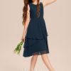 Junior Bridesmaid Dresses | A-line Scoop Knee-Length Chiffon Junior Bridesmaid Dress Dark Navy – Girls