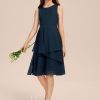 Junior Bridesmaid Dresses | A-line Scoop Knee-Length Chiffon Junior Bridesmaid Dress Dark Navy – Girls