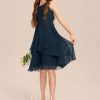 Junior Bridesmaid Dresses | A-line Scoop Knee-Length Chiffon Junior Bridesmaid Dress Dark Navy – Girls