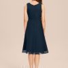 Junior Bridesmaid Dresses | A-line Scoop Knee-Length Chiffon Junior Bridesmaid Dress Dark Navy – Girls