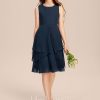 Junior Bridesmaid Dresses | A-line Scoop Knee-Length Chiffon Junior Bridesmaid Dress Dark Navy – Girls