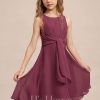 Junior Bridesmaid Dresses | A-line Scoop Knee-Length Chiffon Junior Bridesmaid Dress Mulberry – Girls