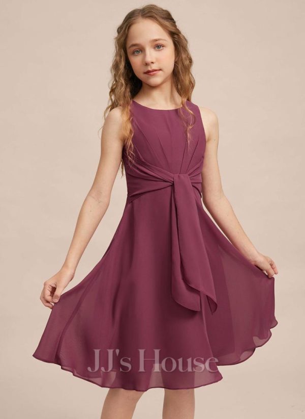 Junior Bridesmaid Dresses | A-line Scoop Knee-Length Chiffon Junior Bridesmaid Dress Mulberry – Girls