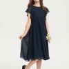 Junior Bridesmaid Dresses | A-line Scoop Knee-Length Chiffon Junior Bridesmaid Dress With Beading Dark Navy – Girls