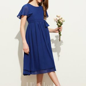 Junior Bridesmaid Dresses | A-line Scoop Knee-Length Chiffon Junior Bridesmaid Dress With Bow As Picture – Girls