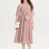 Junior Bridesmaid Dresses | A-line Scoop Knee-Length Chiffon Junior Bridesmaid Dress With Bow Pleated Dusty Rose – Girls