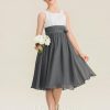 Junior Bridesmaid Dresses | A-line Scoop Knee-Length Chiffon Junior Bridesmaid Dress With Flower Steel Grey – Girls