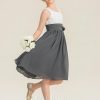 Junior Bridesmaid Dresses | A-line Scoop Knee-Length Chiffon Junior Bridesmaid Dress With Flower Steel Grey – Girls