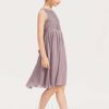 Junior Bridesmaid Dresses | A-line Scoop Knee-Length Chiffon Lace Junior Bridesmaid Dress With Beading Bow Dusk – Girls