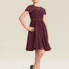 Junior Bridesmaid Dresses | A-line Scoop Knee-Length Chiffon Lace Junior Bridesmaid Dress With Bow Cabernet – Girls