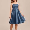 Junior Bridesmaid Dresses | A-line Scoop Knee-Length Satin Junior Bridesmaid Dress Navy Blue – Girls