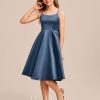 Junior Bridesmaid Dresses | A-line Scoop Knee-Length Satin Junior Bridesmaid Dress Navy Blue – Girls