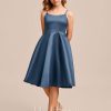 Junior Bridesmaid Dresses | A-line Scoop Knee-Length Satin Junior Bridesmaid Dress Navy Blue – Girls