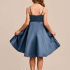 Junior Bridesmaid Dresses | A-line Scoop Knee-Length Satin Junior Bridesmaid Dress Navy Blue – Girls