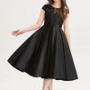 Junior Bridesmaid Dresses | A-line Scoop Knee-Length Satin Lace Junior Bridesmaid Dress Black – Girls