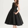 Junior Bridesmaid Dresses | A-line Scoop Knee-Length Satin Lace Junior Bridesmaid Dress Black – Girls