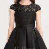 Junior Bridesmaid Dresses | A-line Scoop Knee-Length Satin Lace Junior Bridesmaid Dress Black – Girls