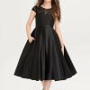 Junior Bridesmaid Dresses | A-line Scoop Knee-Length Satin Lace Junior Bridesmaid Dress Black – Girls