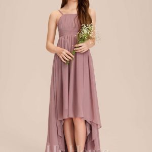 Junior Bridesmaid Dresses | A-line Square Asymmetrical Chiffon Junior Bridesmaid Dress Vintage Mauve – Girls