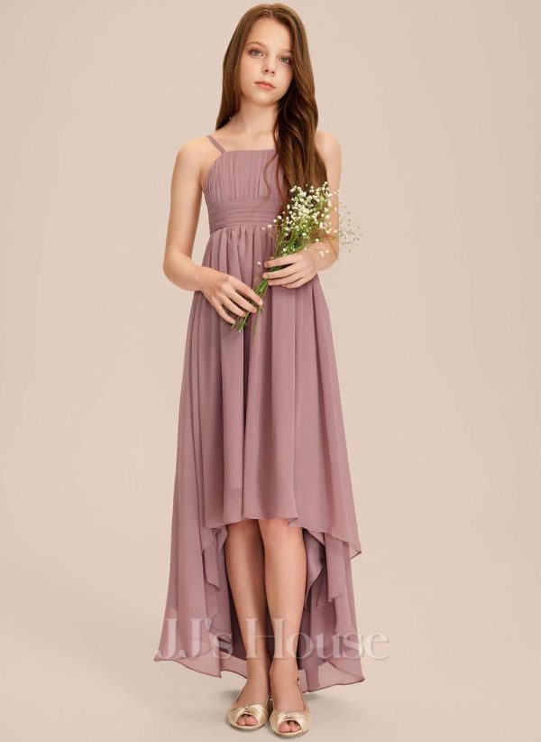 Junior Bridesmaid Dresses | A-line Square Asymmetrical Chiffon Junior Bridesmaid Dress Vintage Mauve – Girls