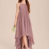 Junior Bridesmaid Dresses | A-line Square Asymmetrical Chiffon Junior Bridesmaid Dress Vintage Mauve – Girls