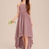 Junior Bridesmaid Dresses | A-line Square Asymmetrical Chiffon Junior Bridesmaid Dress Vintage Mauve – Girls