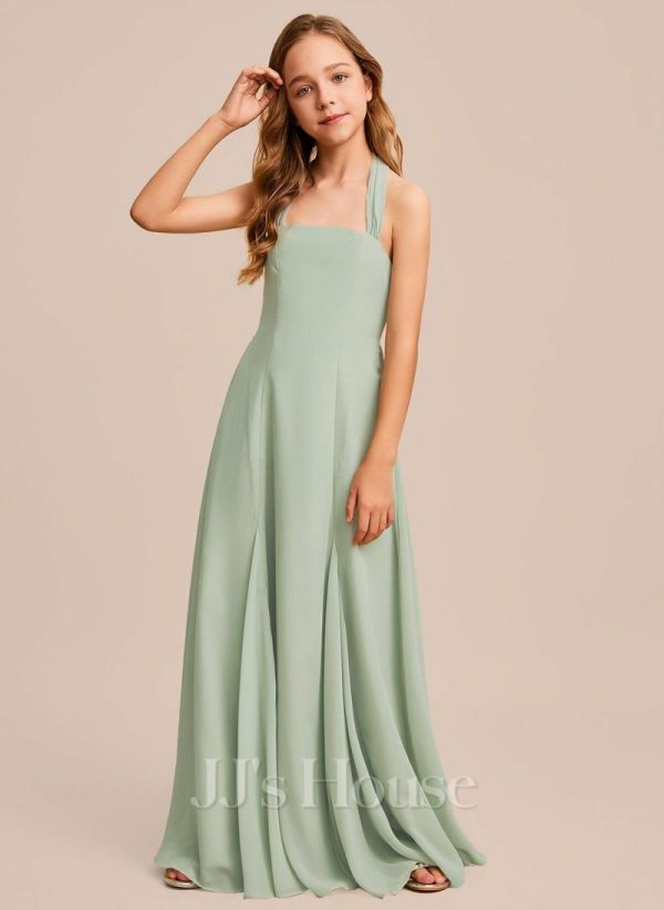 Junior Bridesmaid Dresses | A-line Square Floor-Length Chiffon Junior Bridesmaid Dress Celadon – Girls