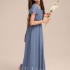 Junior Bridesmaid Dresses | A-line Square Floor-Length Chiffon Junior Bridesmaid Dress Slate Blue – Girls